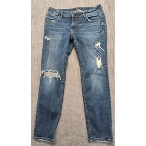 Silver Jeans Co SAM women's heavy distressed denim blue jeans 30x27 stretch